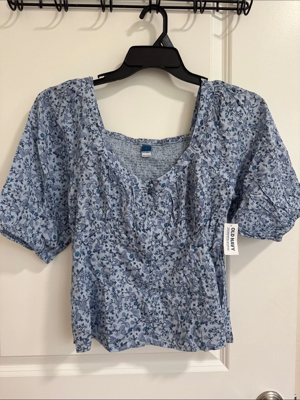 Old Navy Light Blue Floral Puff Sleeve Peasant Blouse